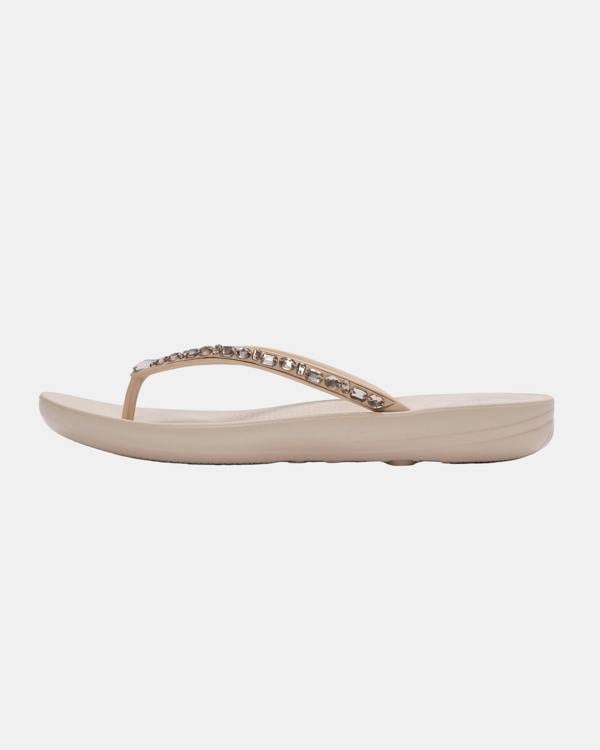 FitFlop Womens iQushion Multi-Crystal Ergonomic Flip-Flops - All Nude Rose D46