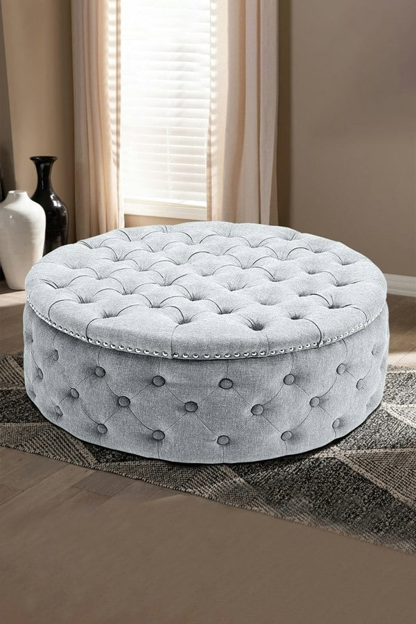 Living and Home Tufted Round Cocktail Footstool