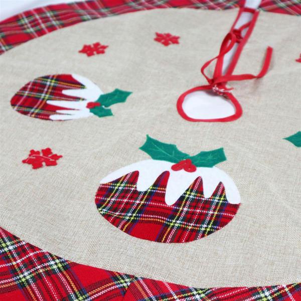 86cm Christmas Tree Skirt Set of 4 with Printed Pudding Theme, Hessian Burlap Tree Base Cover for Festive Décor image 2