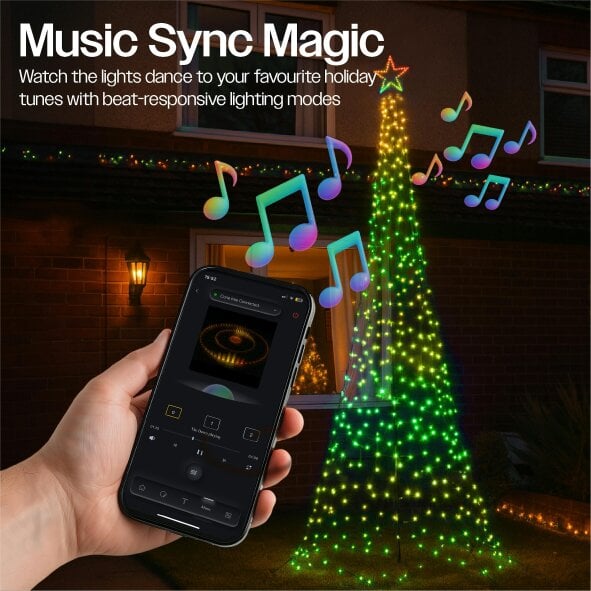 Scotts of Stow Xmas Haus Grass Soft Surface Mounted Flagpole Tree RGB Hello Fairy APP Control or Handheld Remote  32m H