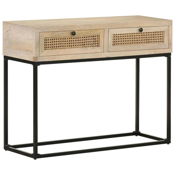 Berkfield Console Table 100x35x76 cm Solid Mango Wood and Natural Cane