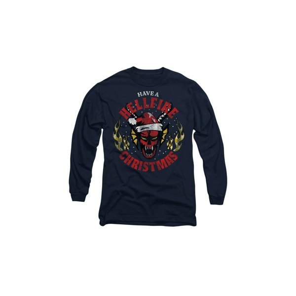 Stranger Things Unisex Adult Hellfire Christmas T-Shirt - Navy