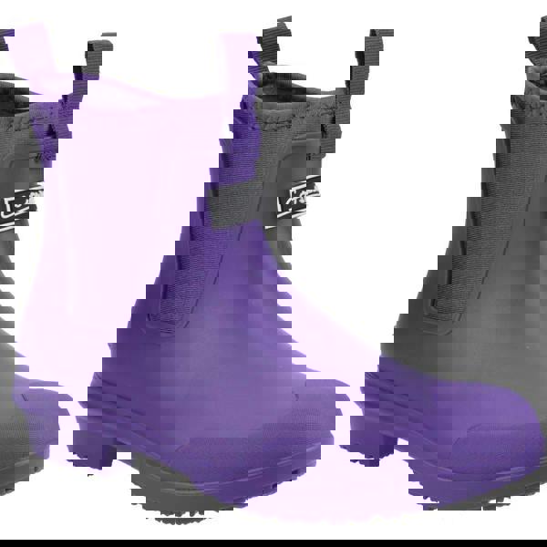 Cotswold Grosvenor Womens Pull On Ankle Wellie Wellington, purple waterproof rain boot for women with elastic side panels and pull tabs for easy wear.