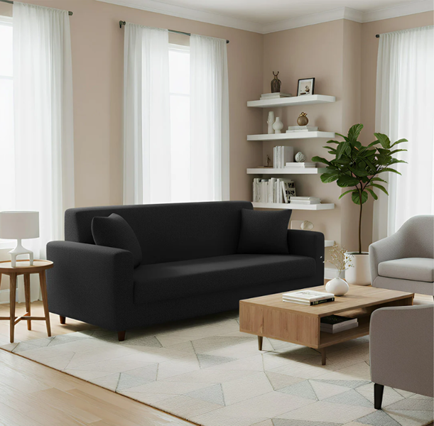 Anyseat 3 Seater Sofa Cover Plain Black Style and Protection For Living Room Sofa Chair Elastic Stretchable Slipcover
