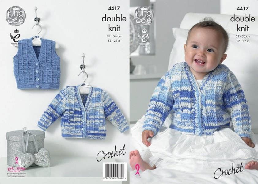 King Cole Cherish Knitting Pattern 4417, Waistcoats, Cardigans for Baby, 12 inch - 22 inch - Advanced