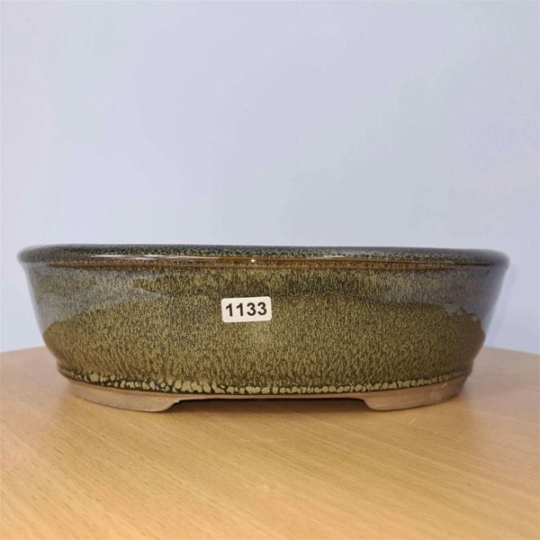 27cm Glazed Bonsai Pot | Oval | 27cm x 21cm x 8cm | Green - Yorkshire Bonsai