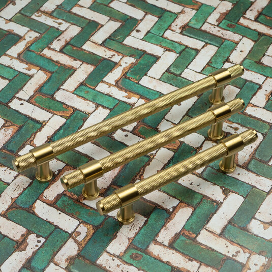 Handle & Home Satin Brass Knurled Handles with Clasp Detailing