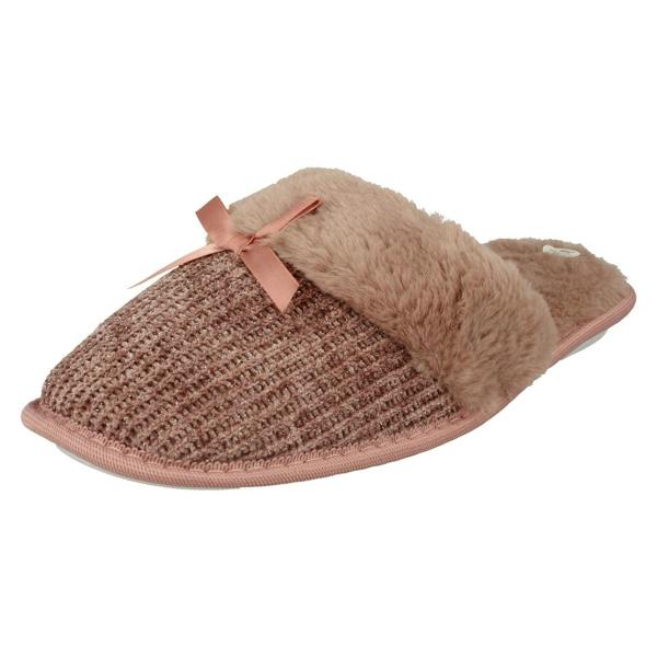 Spot On Ladies Spot On Faux Fur Cuff Mule Slippers X2113