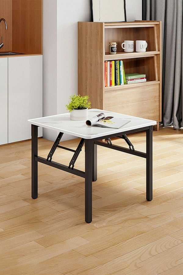 Living and Home Square 60cm Folding Coffee Table with Marble Effect Top