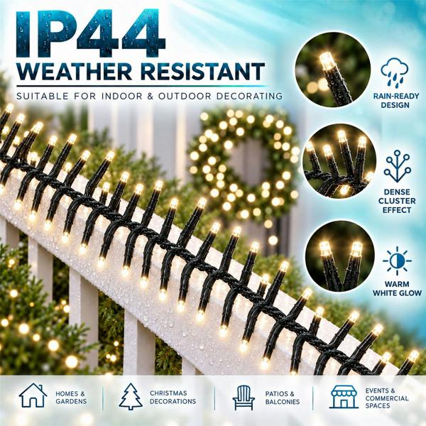 Cluster Christmas Lights with 8 Effects, Green Cable, Low Voltage, Indoor and Outdoor Use - 480 to 960 LEDs image 5