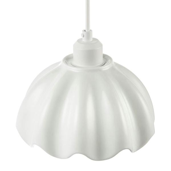 Opal White Gloss Ceramic Pendant Light Shade with Rippled Scallop Edge Image 3