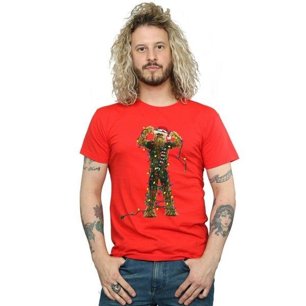 Star Wars Mens Chewbacca Christmas Lights T-Shirt - Red