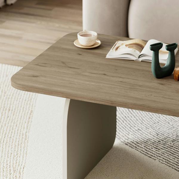 Decortie Modern Coffee Table Radius Edges with Flat Panel Legs Japandi Style Particleboard Living Room 100cm