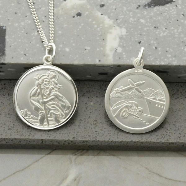 Christopher James of London Sterling Silver Round Reversible St Christopher Pendant With Optional Chain