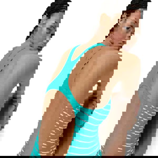 Speedo teal white striped printed medalist racerback swimsuit