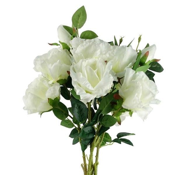 Leaf Pack of 6 x 80cm Artificial White Rose Stem - 18 flowers