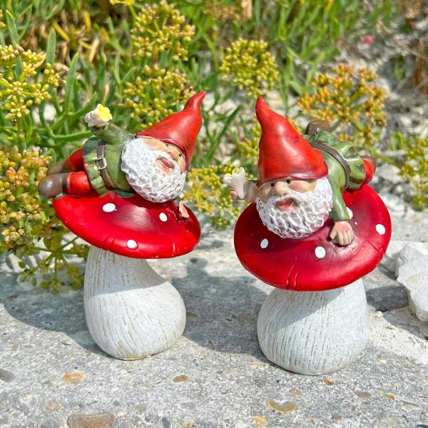 Boltze Pair of Mushroom Gnome Garden Ornaments