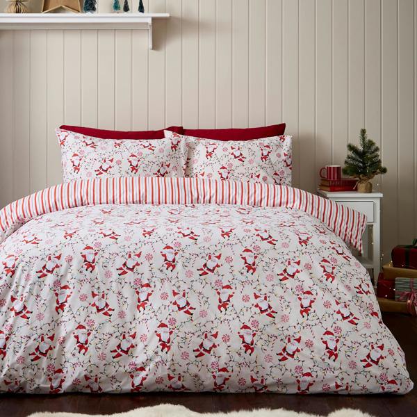 Catherine Lansfield Christmas Santas Reversible Duvet Cover Set Red