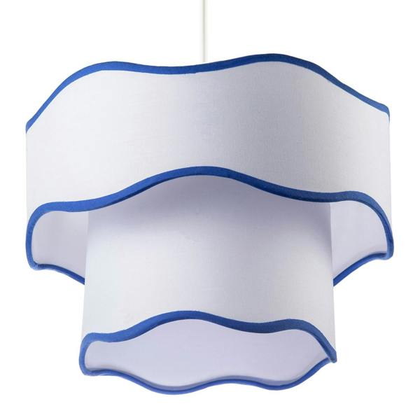 Tiered Design Double Layer White Cotton Pendant Shade with Blue Trim Image 4