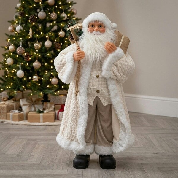Garden Greatness Grand Cream Dressed Christmas Santa Figure