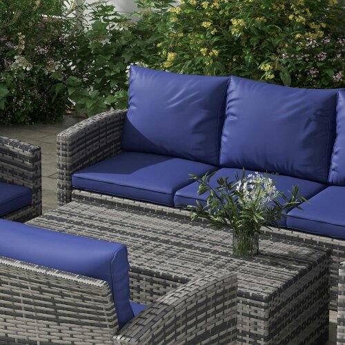 Wyld Haus Resuno Grey Rattan Navy Blue 7 Seater Outdoor Sofa Set With Storage Tables