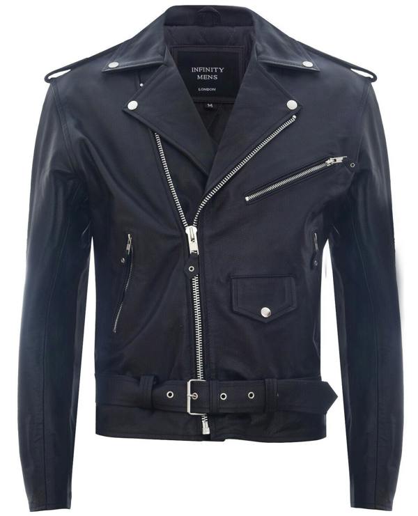 Infinity Leather Mens Leather Brando Biker Rock Motorcycle Hide Jacket