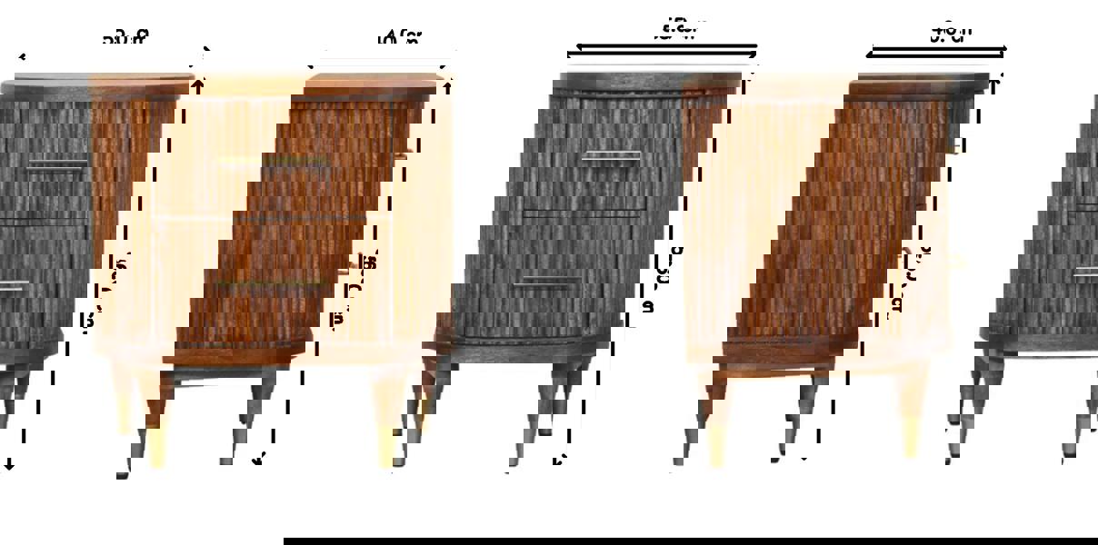 Artisan Furniture Solid Wood Ribbed Bedside with Brass Accents