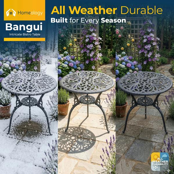 Homeology BANGUI Grey Garden and Patio Cast Aluminium Bistro Table