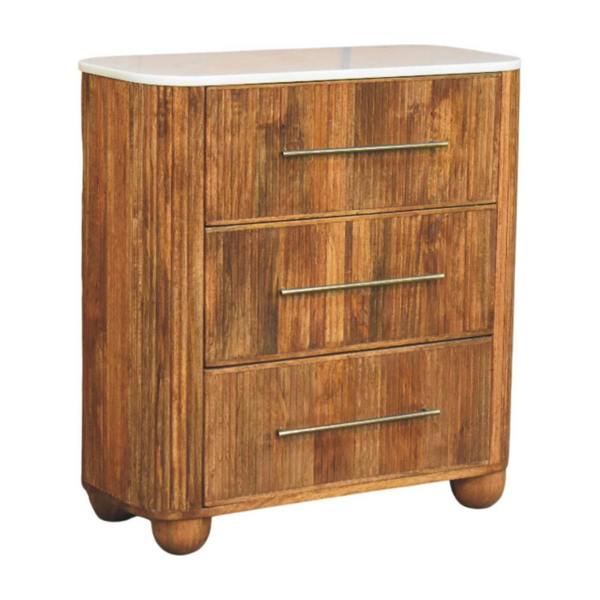Artisan Furniture Solid Wood Beaumont Marble Chest, 3 Drawers, Brown