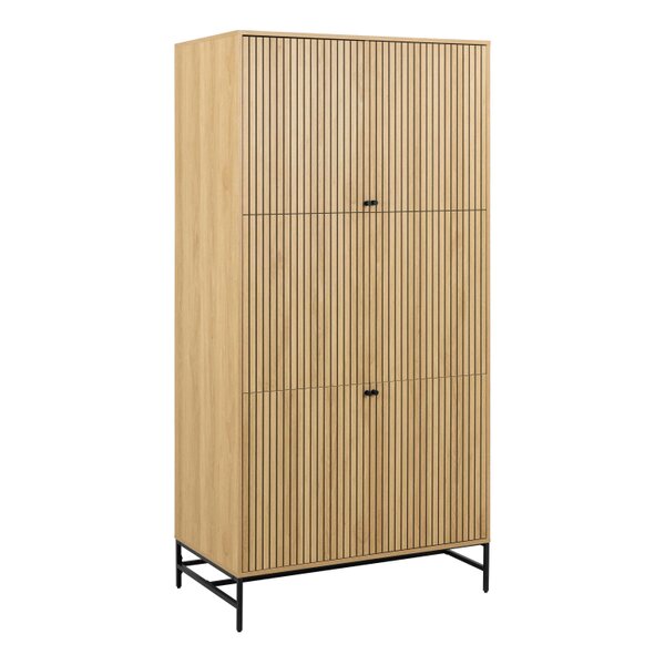 Wyld Haus Bjork Natural Oak Wood and Black Panelled Wardrobe 4 Doors