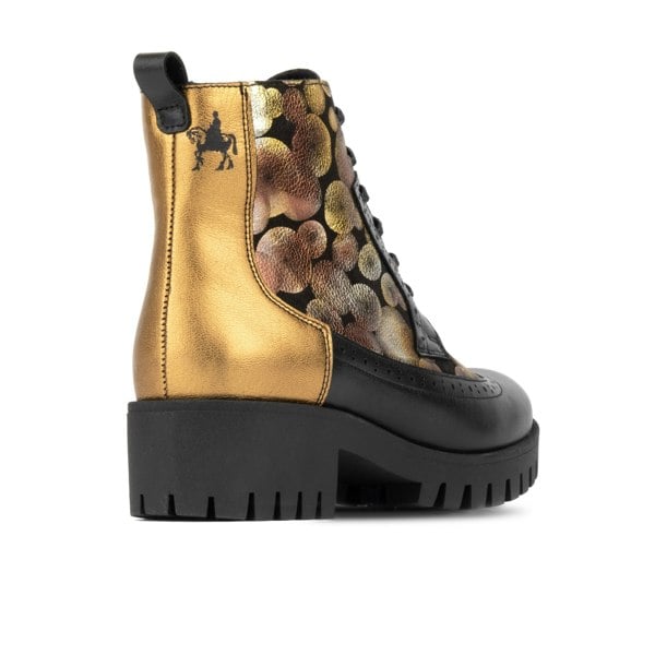 Embassy London Milliner Platform - Gold - Women's leather chunky platform ankle boot with wool lining