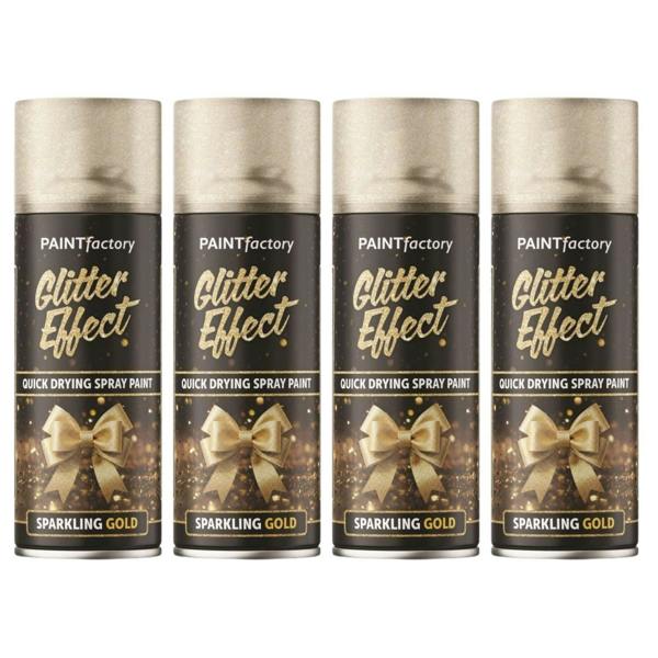 Paint Factory 4X -  Gold Glitter Effect Spray Paint 400ml