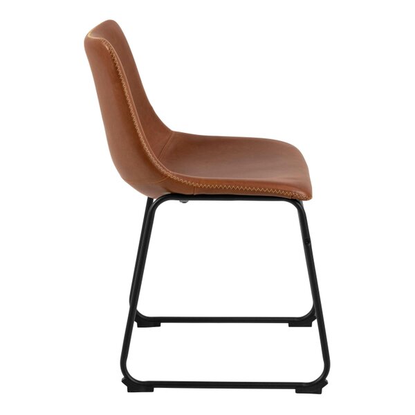 Wyld Haus Set of 2 Bogense Tan Brown Faux Leather Dining Chairs Cream Stitching