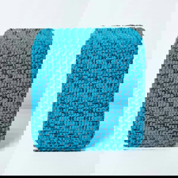 HOMESCAPES Cube Cotton Knitted Pouffe Footstool Bean Filled Hand Knitted