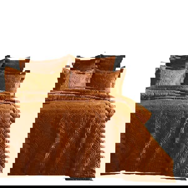 Paoletti Palmeria Velvet Quilted Duvet Cover Set - Rust