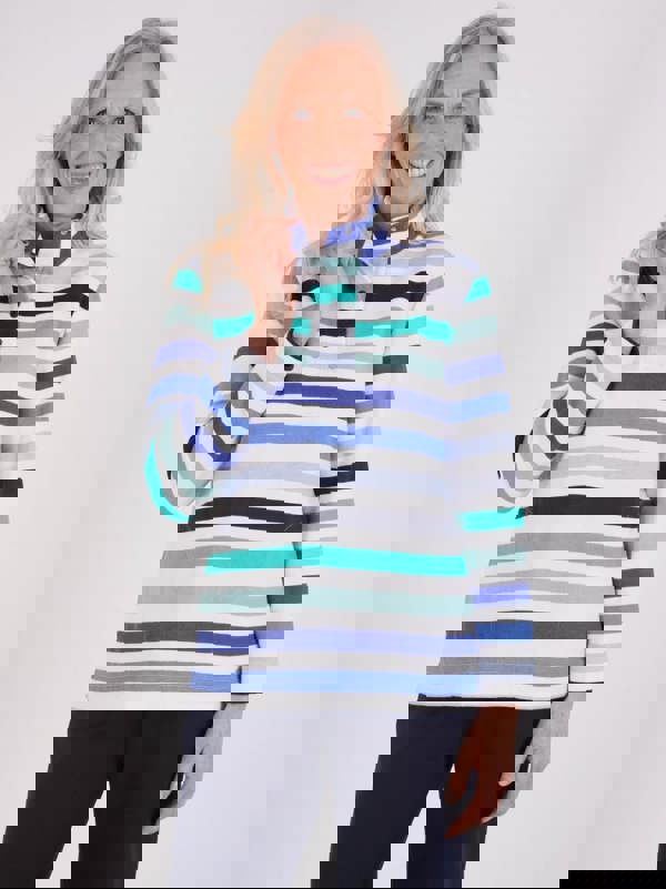 TIGI French Terry Striped Funnel Neck Top