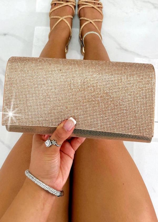 Crystal Sparkle Clutch Bag Rose Gold, shown from another angle
