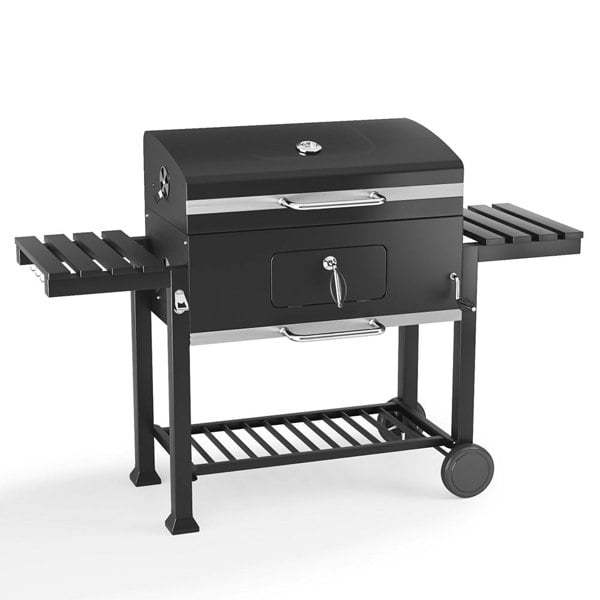 Barrel Charcoal Grill Wide 160cm with Side Shelves Garden BBQ Grill Living and Home