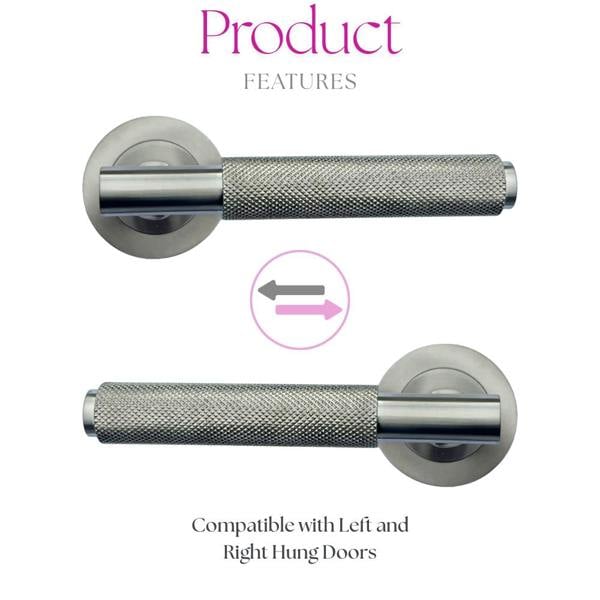 EDH Door Hardware Satin Nickel Knurled Door Handles on Round Rose – Modern Internal Lever Handle