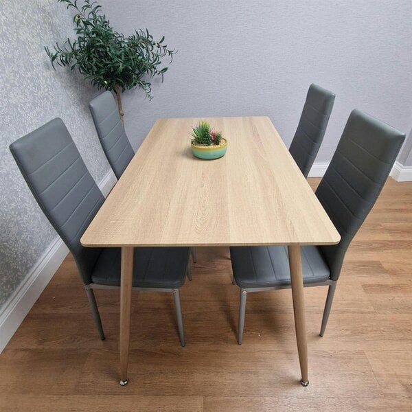 Kosy Koala Modern Wood Effect Dining Table Set With 4 Grey Faux Leather Chairs Dining Room Furniture