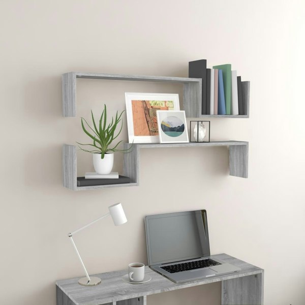 Berkfield Wall Shelves 2 pcs Grey Sonoma 100x15x20 cm Engineered Wood