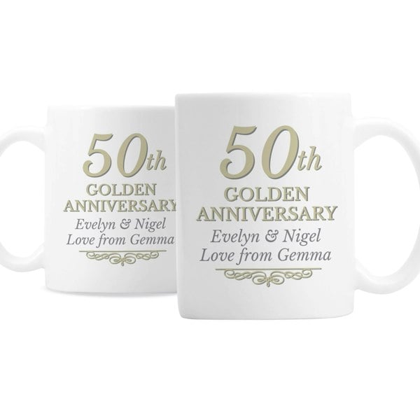 Personalised Memento Company Personalised 50th Golden Anniversary Mug Set