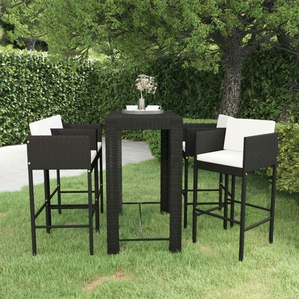 Berkfield 5 Piece Garden Bar Set with Cushions Poly Rattan Black