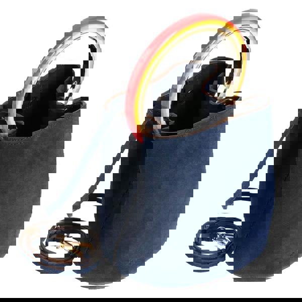 Marni Pannier Suede Bucket Bag – Navy with Multicolour Handle