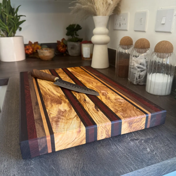 Giraffes & Craftz Handmade Exotic Wooden Chopping Board: Olive, Wenge, Padauk, Walnut, Cherry (The Golden Eagle)