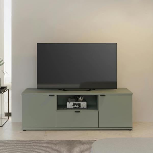 Furniture To Go Ganymede Wide TV Unit with Open Shelf & 2 Doors in Sage Green