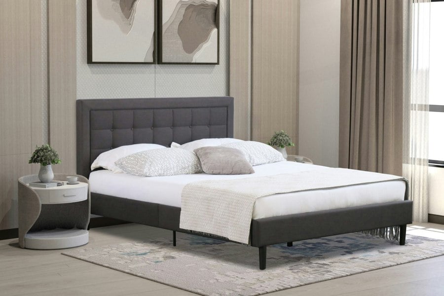 Comfy Living Lionel Buttoned Headboard Fabric Bed Frame - Stylish & Comfort-Enhancing Feature for Your Bedroom