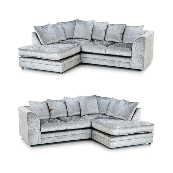 Dylan Crushed Velvet 4 Seater Fabric Corner Sofa in Silver