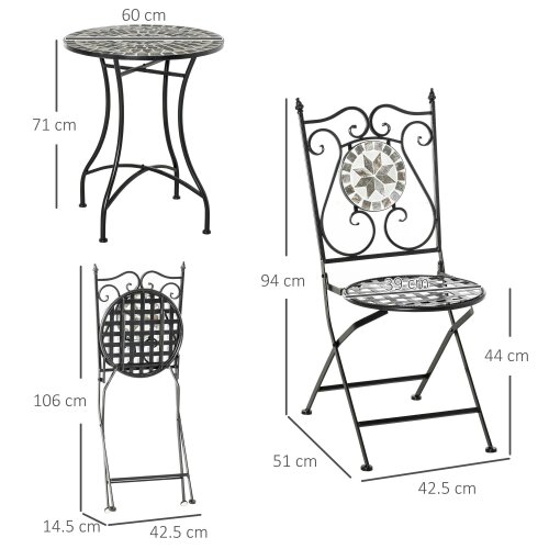 Wyld Haus Lilera 3 Piece Mosaic Tile Bistro Set With Folding Chairs And Metal Frame