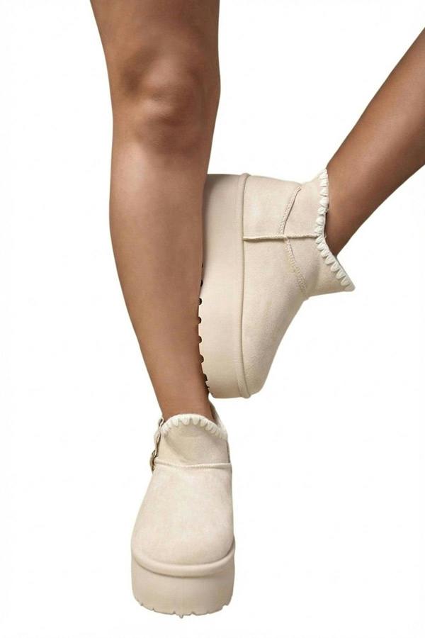 Debra Fur-lined Platform Ankle Boots - Beige_wb